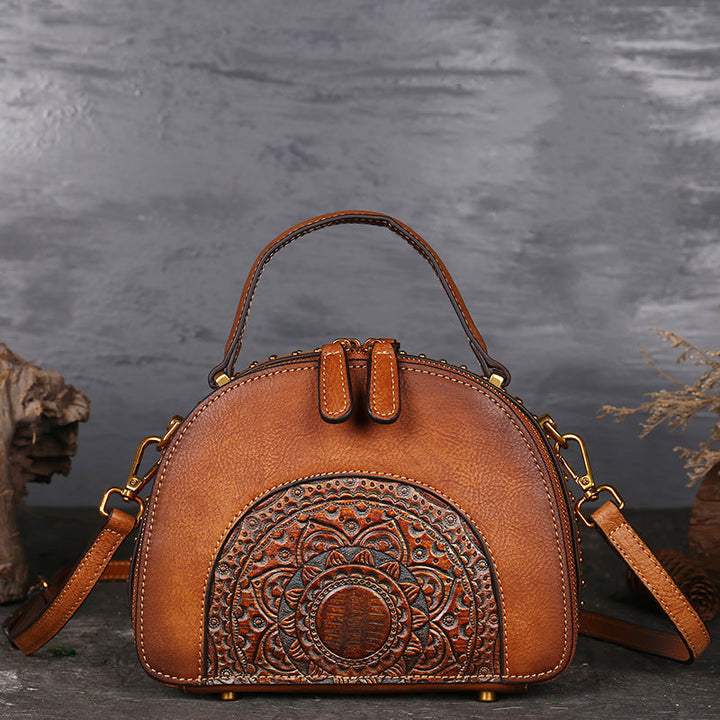 Retro Cowhide Ethnic Style Layered Shoulder Messenger Bag