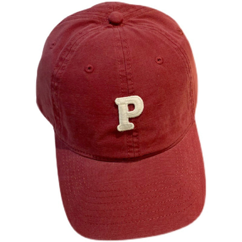 solid color retro lowercase P-shaped baseball cap