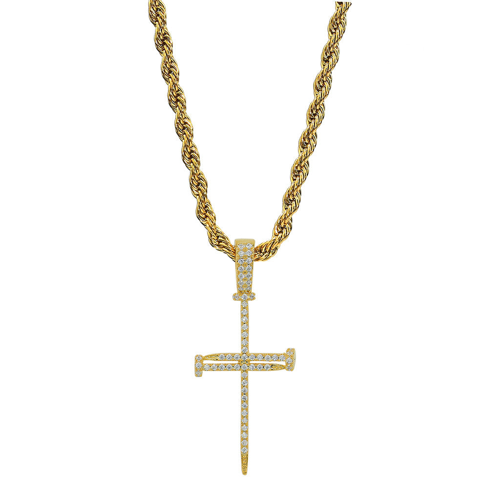 Micro Paved Zircon Hip Hop Anka Key Cross Hip Hop Pendant Necklace