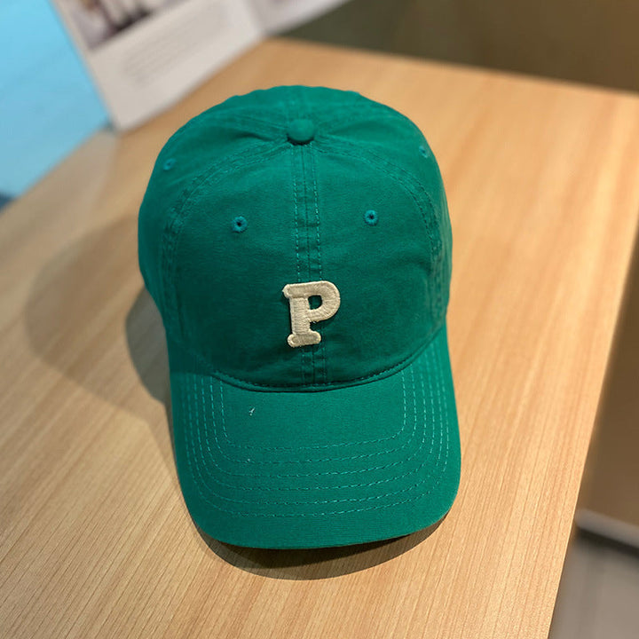 solid color retro lowercase P-shaped baseball cap