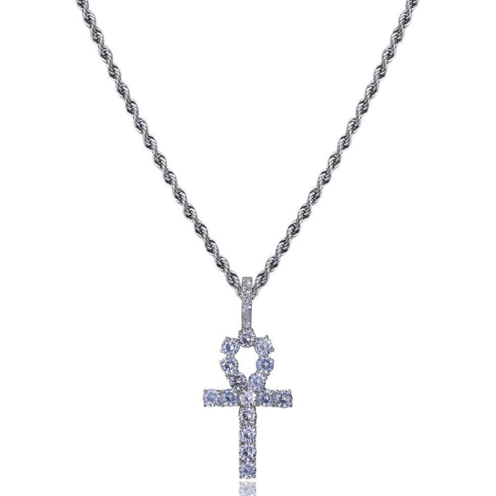 Micro Paved Zircon Hip Hop Anka Key Cross Hip Hop Pendant Necklace