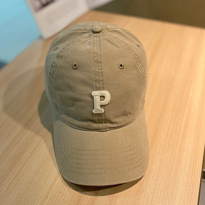 solid color retro lowercase P-shaped baseball cap