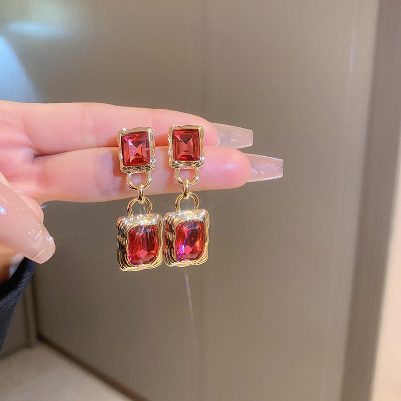 Three-color elegant crystal earrings